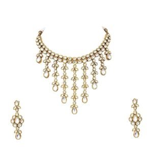 necklace with earrings gold plated studded in kundan stones
