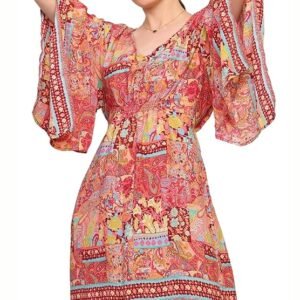 v-neck-bell-sleeves-one-piece